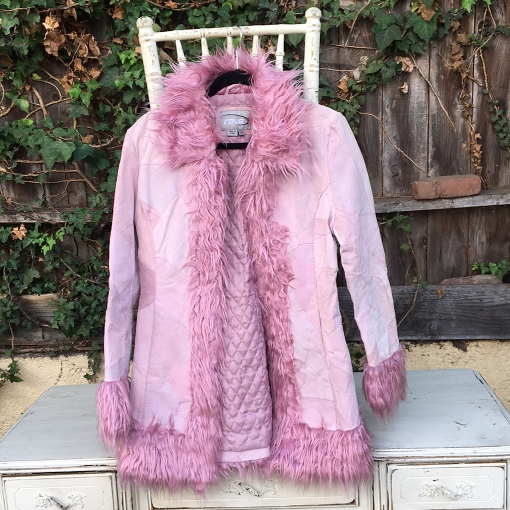 Vintage faux fur pink patchwork jacket